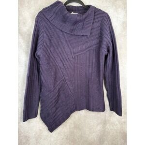 NWOT Modern Soul Asymmetrical Wool Blend Knit Cowl Neck Purple Cable Knit Sz Med